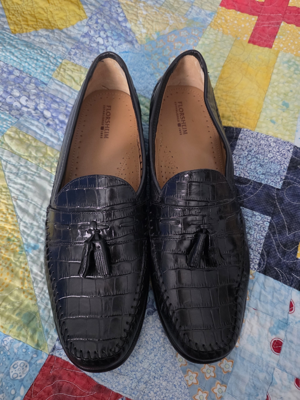 Florsheim Men’s Black Croc-Embossed Leather Tassel Loafers
